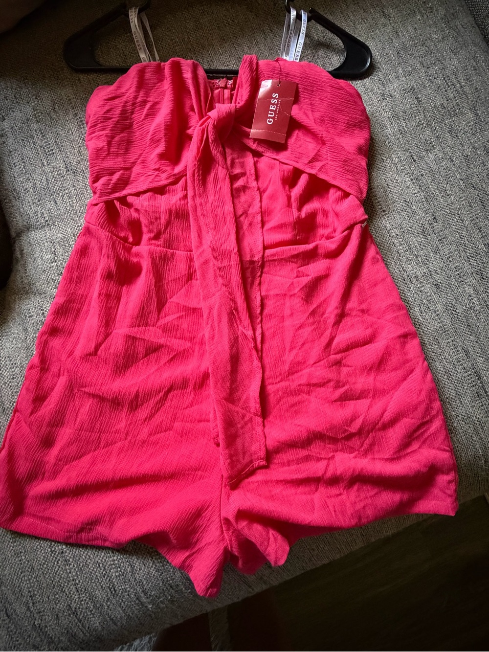 GUESS Hot Pink Strapless Tie-Front Romper Shorts